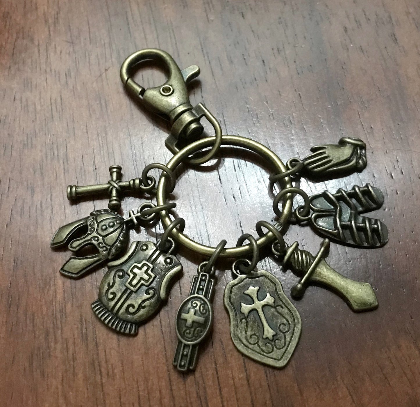 Armor of God Keychain, Armor of God Zipper Pull, Armor of God Purse Pull, Full Armor of God Charms on Keyring with Latch Hook (Copy)