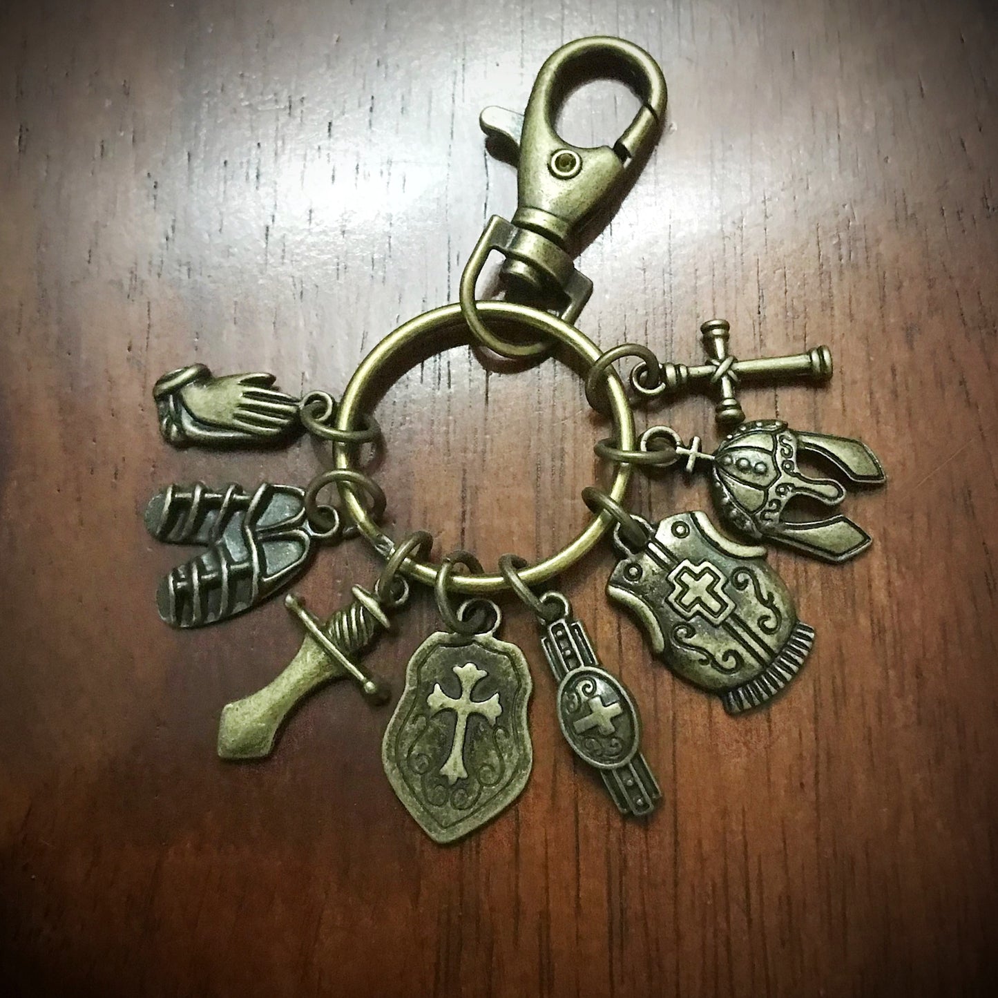 Armor of God Keychain, Armor of God Zipper Pull, Armor of God Purse Pull, Full Armor of God Charms on Keyring with Latch Hook (Copy)