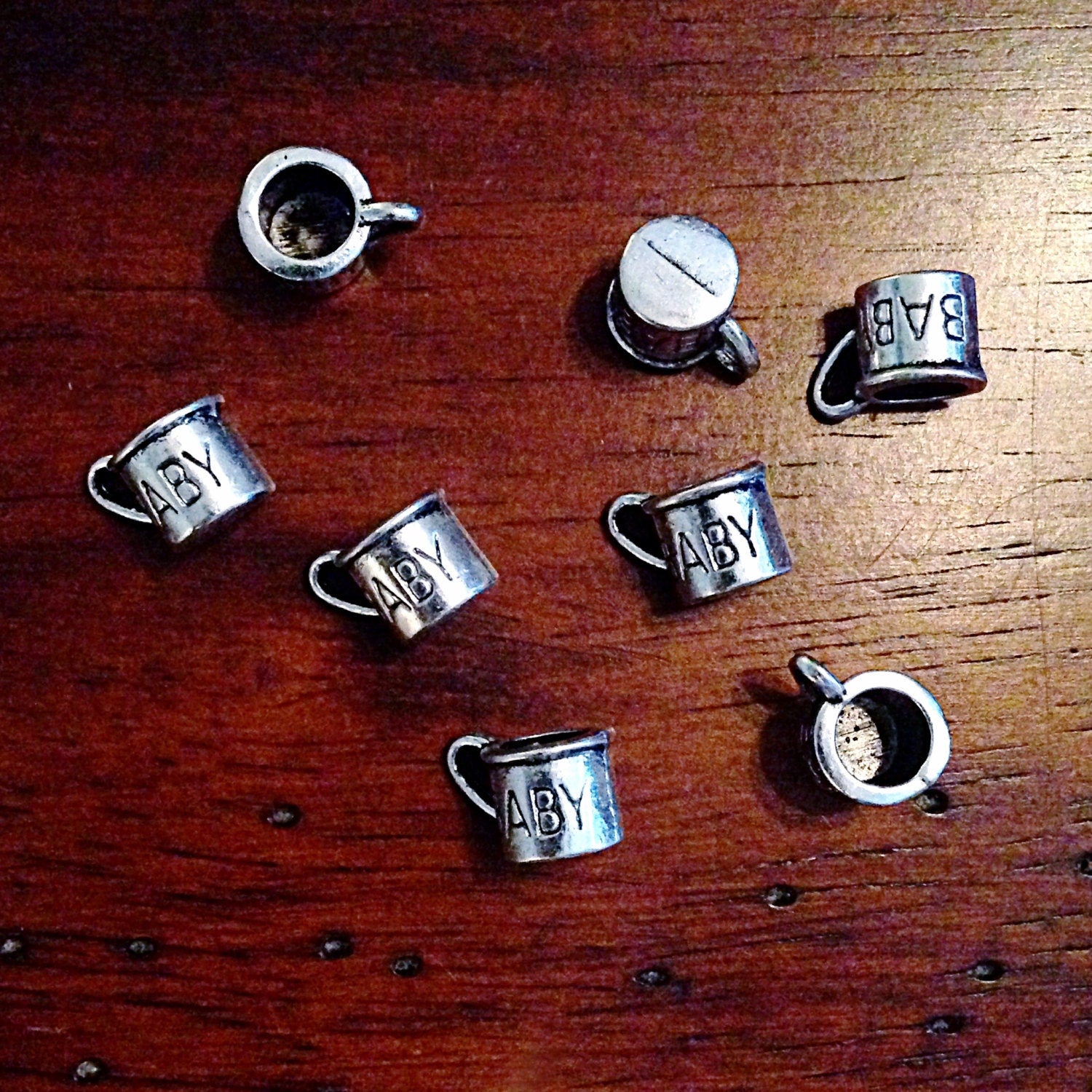 Bulk 20 Baby Charms, Antique Silver Charms, Baby Cup Charms, Double Sided Cup Charms, 3-D Cup Charms, Jewelry and Craft Supplies