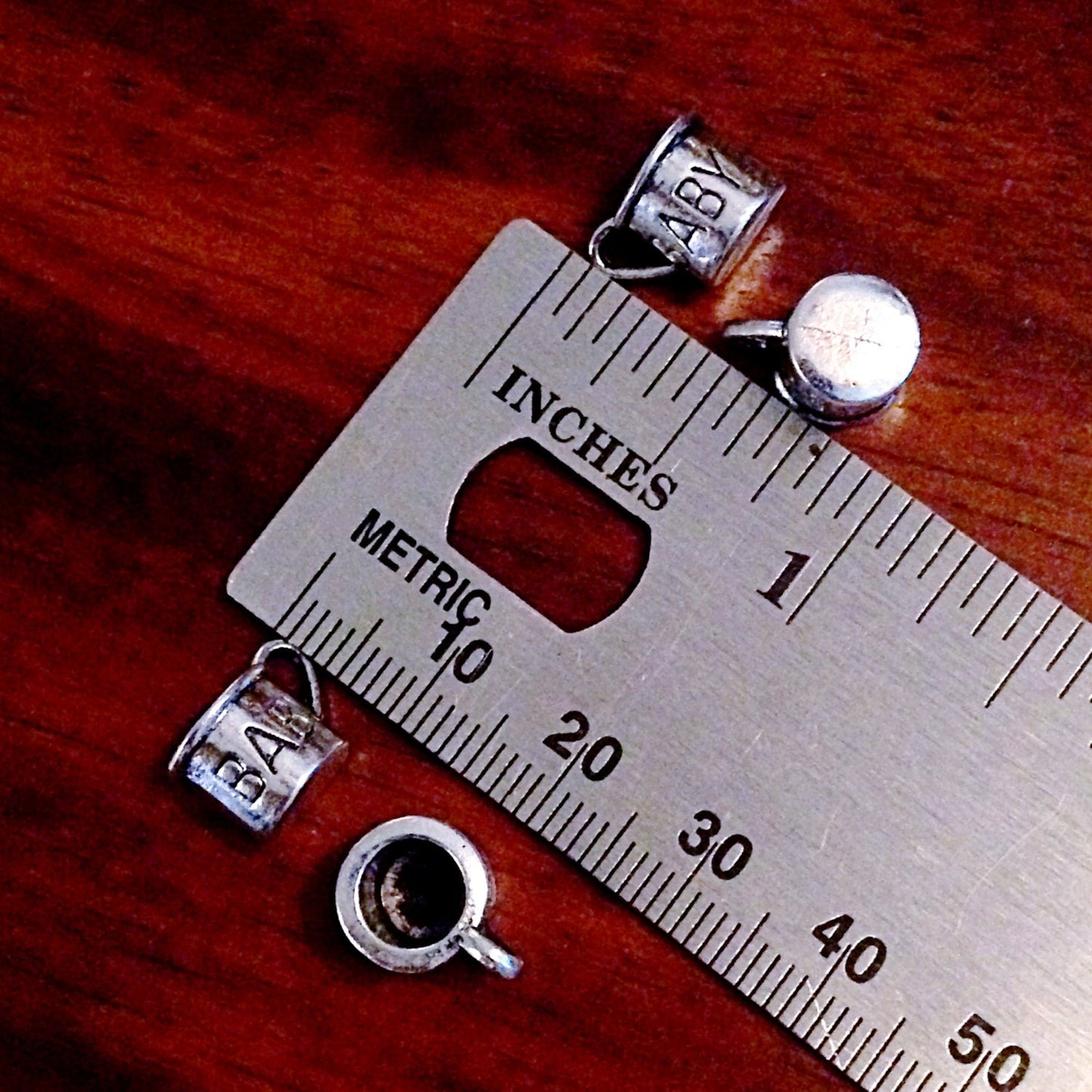 Bulk 20 Baby Charms, Antique Silver Charms, Baby Cup Charms, Double Sided Cup Charms, 3-D Cup Charms, Jewelry and Craft Supplies