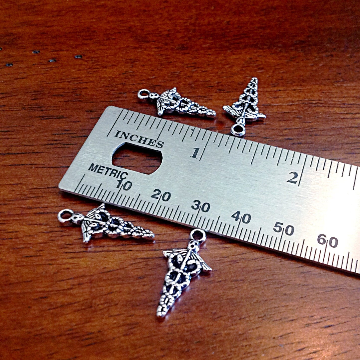 25pcs, Caduceus Charms, Antique Silver Charms, Nurse Charms, Nursing Charms, Caduceus Medical Symbol Charms, Double Sided Caduceus, Findings