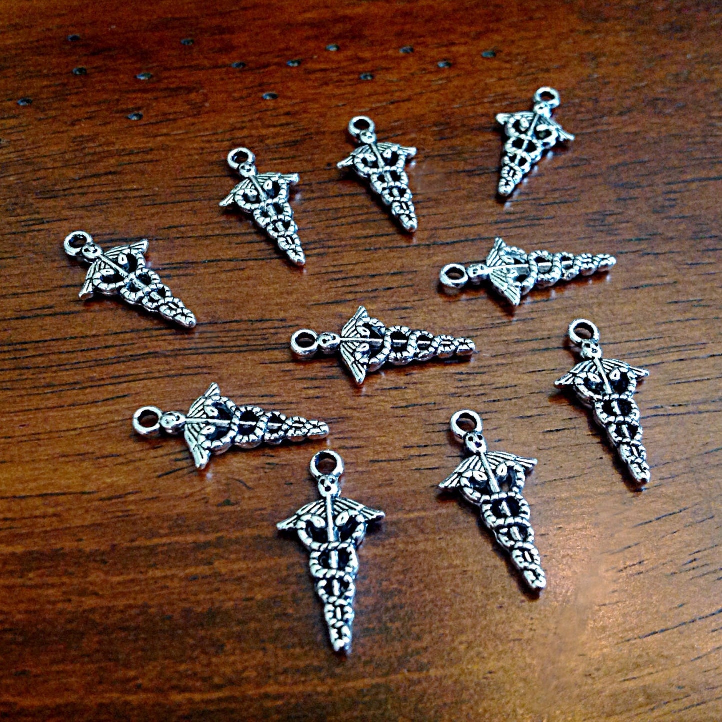 25pcs, Caduceus Charms, Antique Silver Charms, Nurse Charms, Nursing Charms, Caduceus Medical Symbol Charms, Double Sided Caduceus, Findings