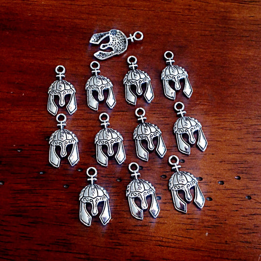 Bulk 25 Helmet Charms, Armor of God, Full Armor of God Charms, Silver Helmet Charms, Midievil Helmet, Charms, Findings and Jewelry Supplies