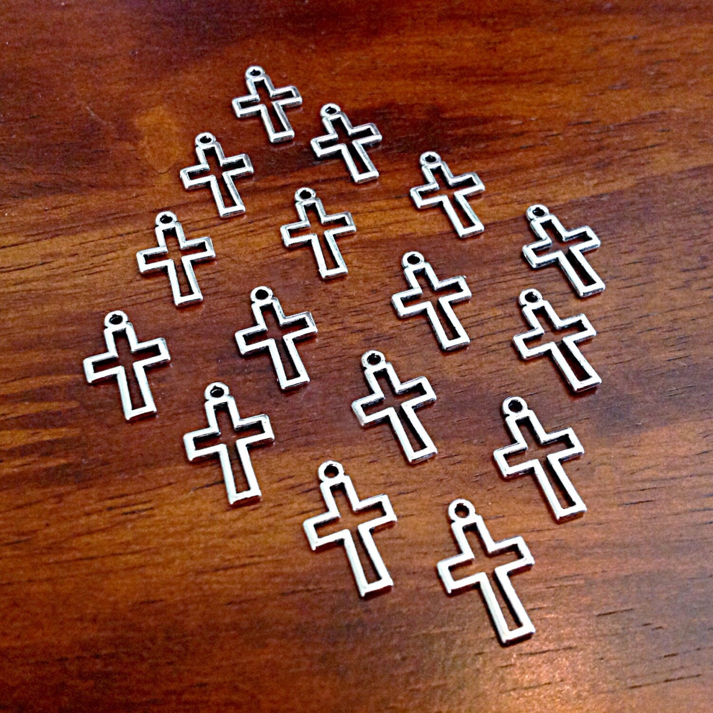 25pcs, Cross Charms, Inside Cross Charms, Antique Silver Charms, Silver Cross Charms, Silver Cross Pendants, Double Sided Cross, Findings