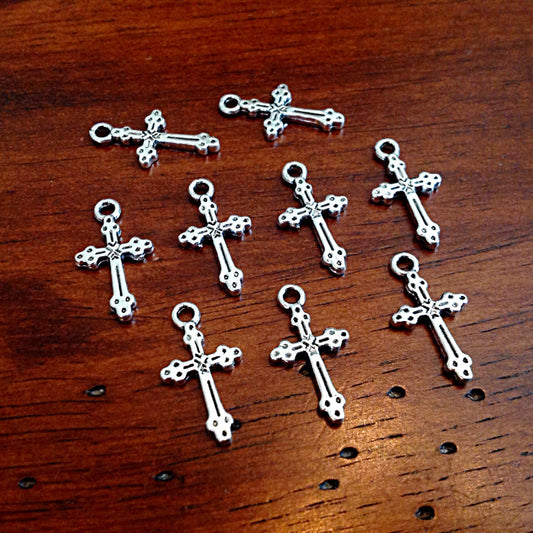 15pcs Cross Charms, Antique Silver Charms, Silver Cross Charms, Fancy Cross Charms, Double Sided Cross Charms, Findings and Jewelry Supplies