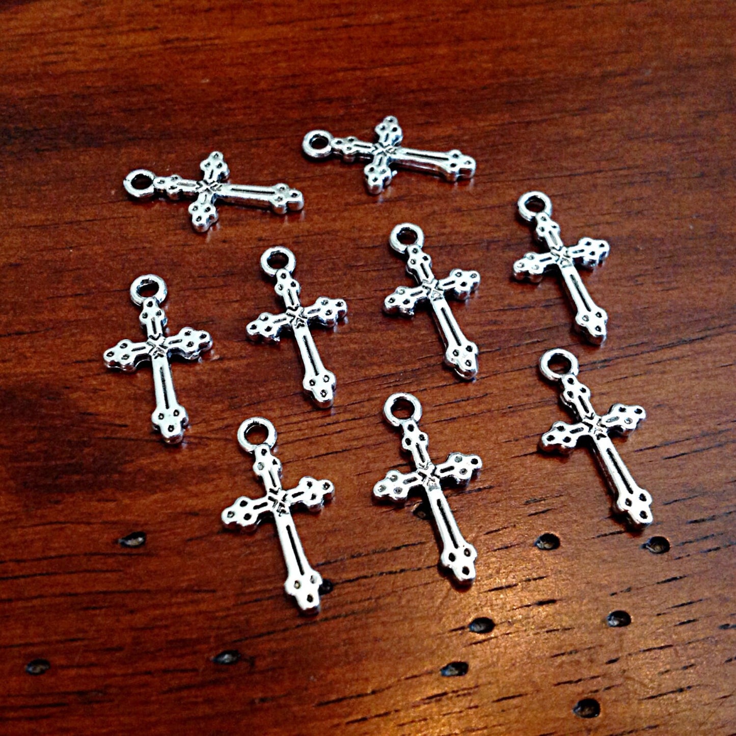 25pcs Cross Charms, Antique Silver Charms, Silver Cross Charms, Fancy Cross Charms, Beautiful Cross Charms, 2-Sided Cross Charms, Findings