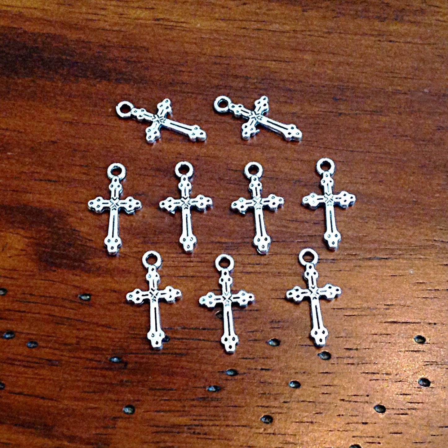 50pcs Cross Charms, Antique Silver Charms, Silver Cross Charms, Fancy Cross Charms, Beautiful Cross Charms, 2-Sided Cross Charms, Findings