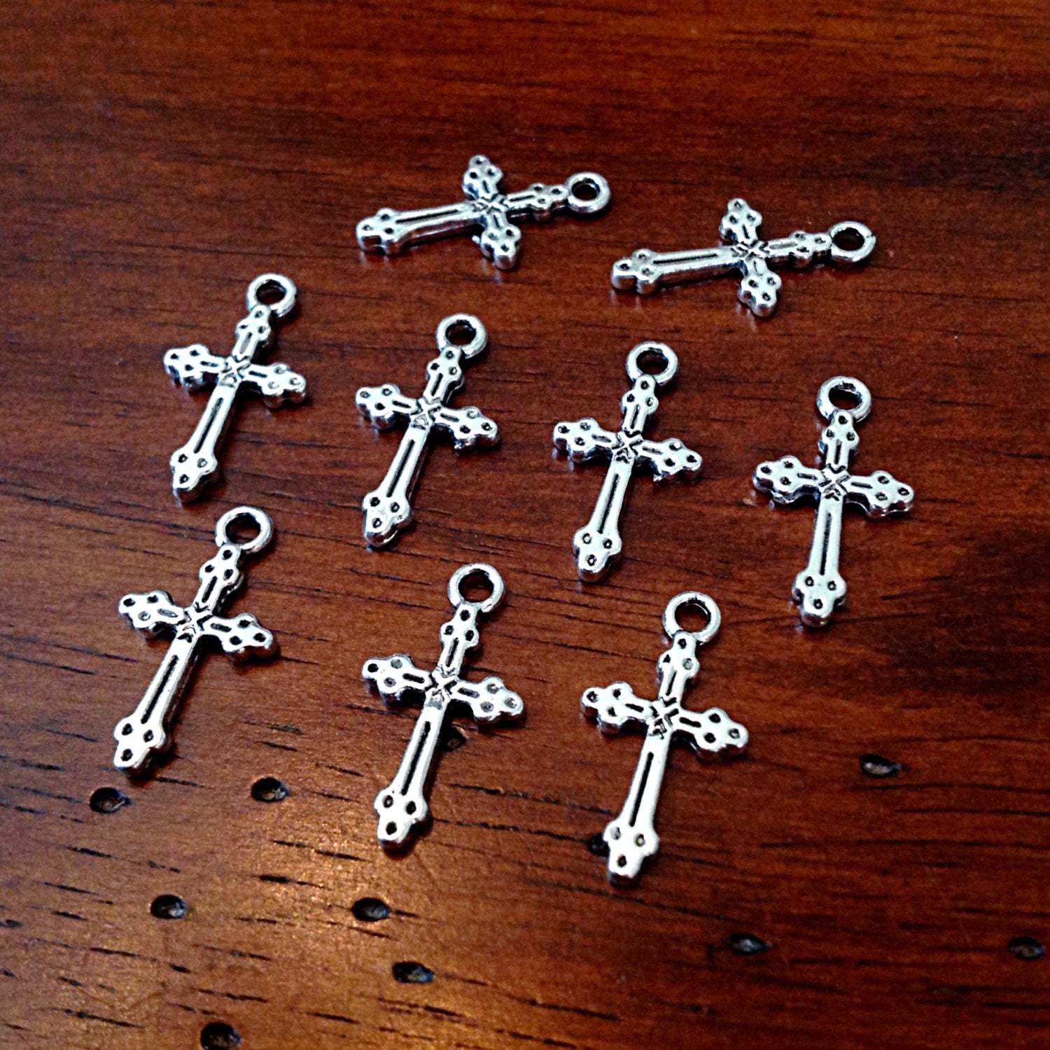 50pcs Cross Charms, Antique Silver Charms, Silver Cross Charms, Fancy Cross Charms, Beautiful Cross Charms, 2-Sided Cross Charms, Findings