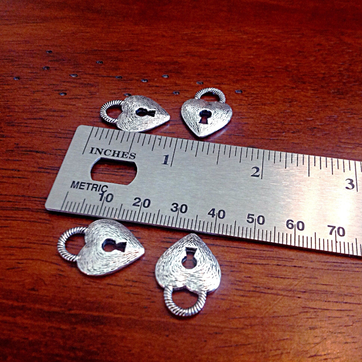 20pcs Heart Locket Charms, Antique Silver Locket Charms, Double Sided Heart Charms, Silver Lockets, Key Hole Charms, Key Charms, Findings