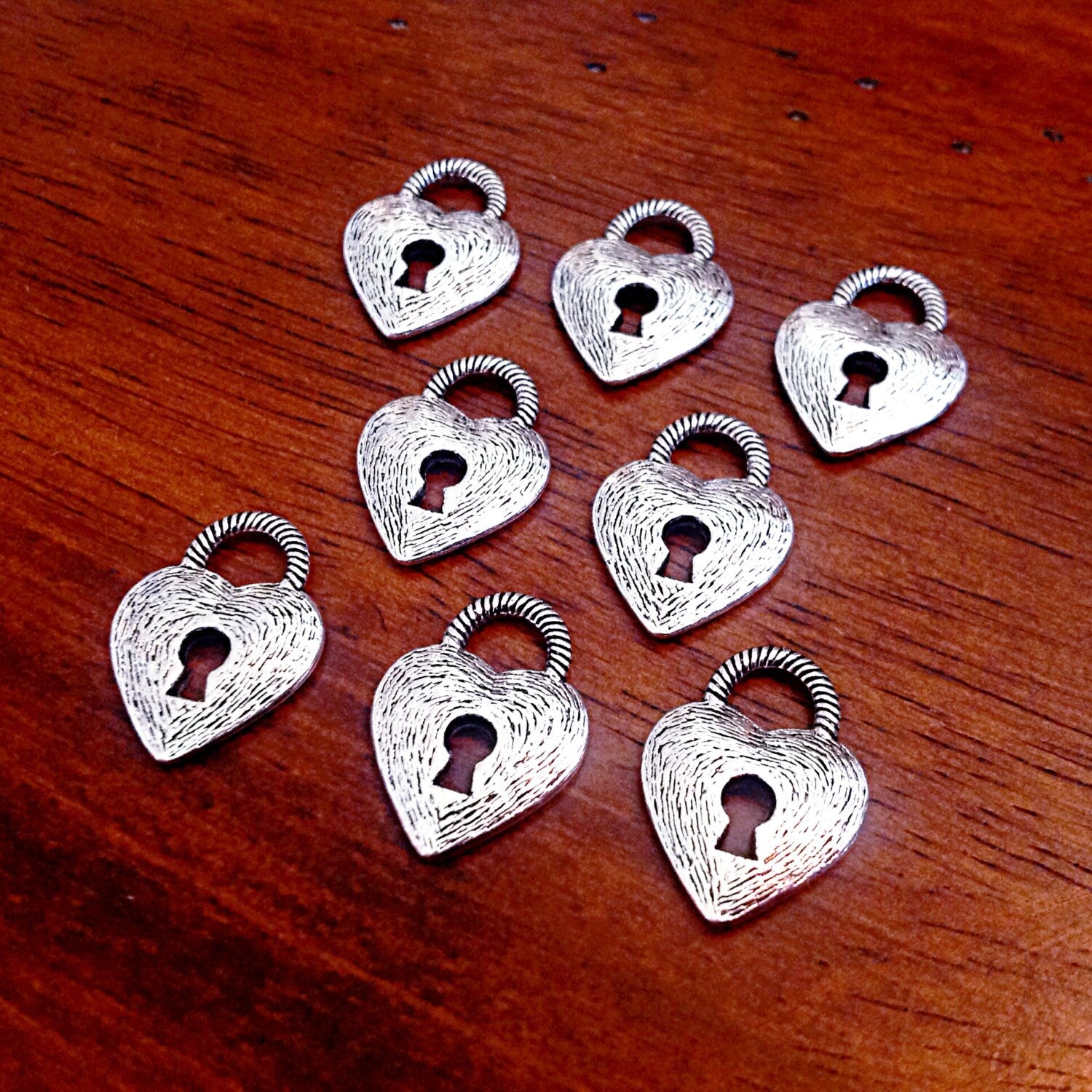 20pcs Heart Locket Charms, Antique Silver Locket Charms, Double Sided Heart Charms, Silver Lockets, Key Hole Charms, Key Charms, Findings