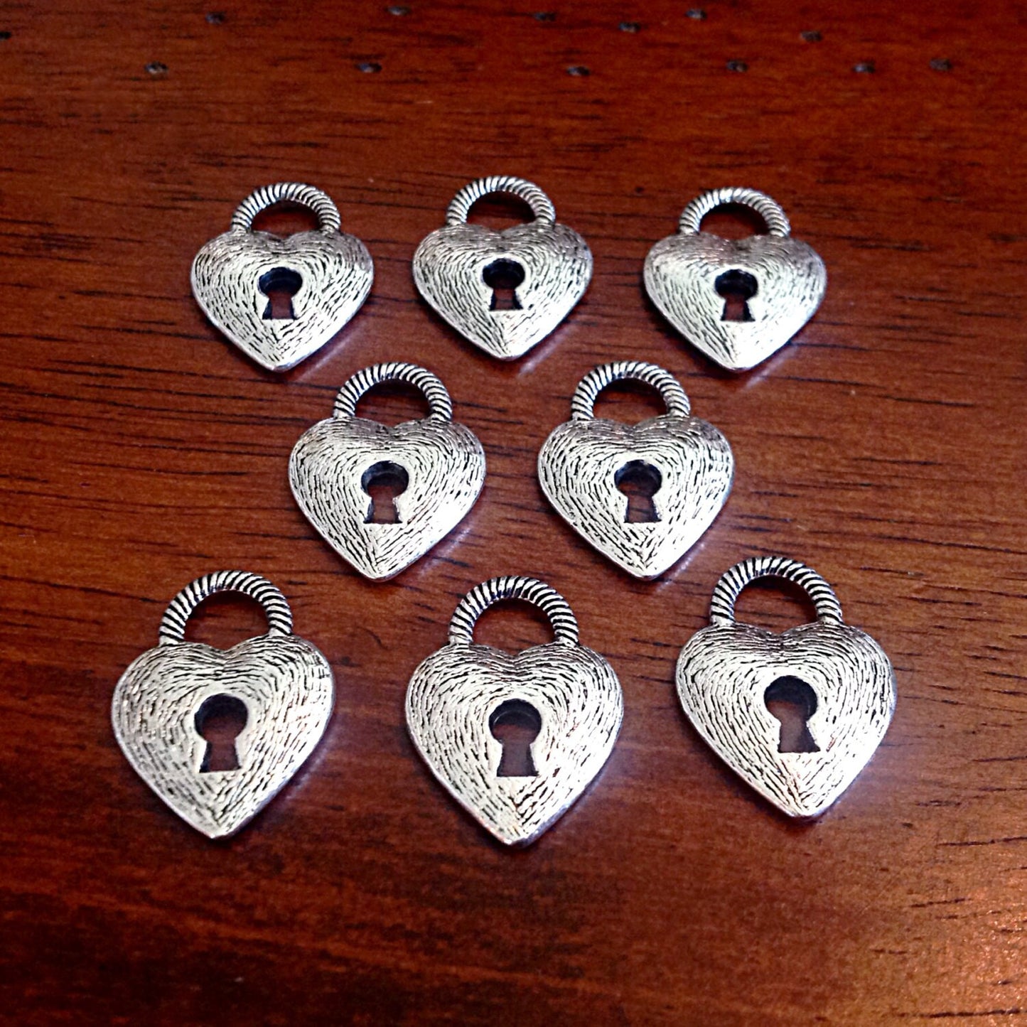 20pcs Heart Locket Charms, Antique Silver Locket Charms, Double Sided Heart Charms, Silver Lockets, Key Hole Charms, Key Charms, Findings