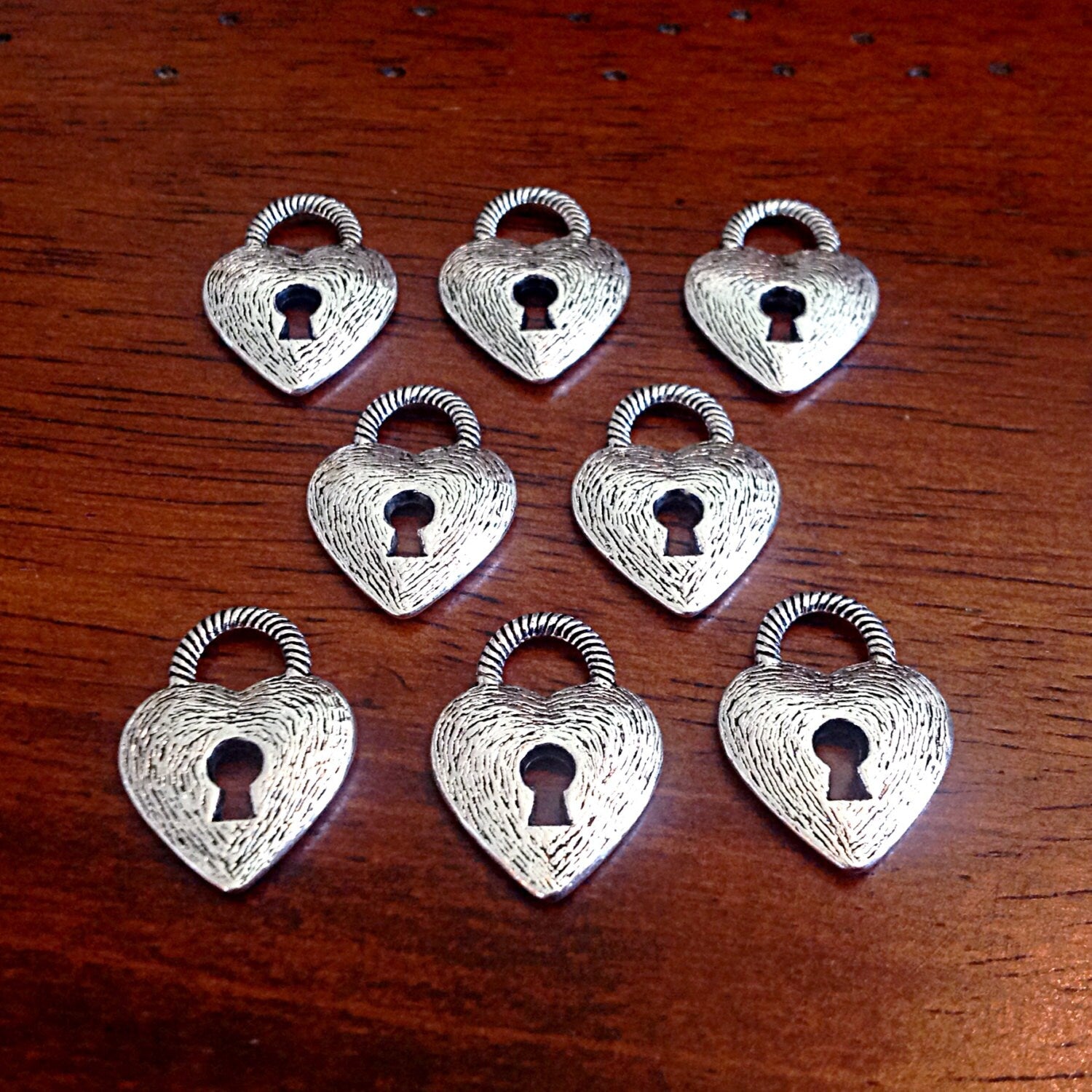 20pcs Heart Locket Charms, Antique Silver Locket Charms, Double Sided Heart Charms, Silver Lockets, Key Hole Charms, Key Charms, Findings