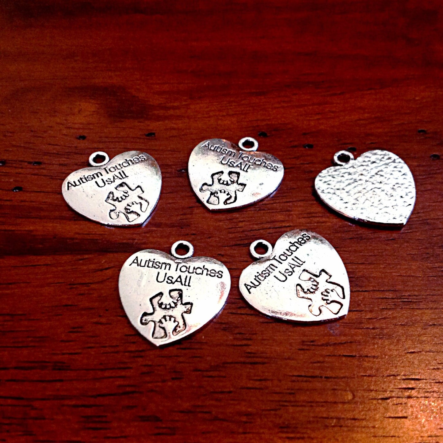 8 Autism Charms, Antique Silver Heart Charms, Autism Charm, Puzzle Charms, Double Sided Heart Charm, Craft and Jewelry Supplies, Findings