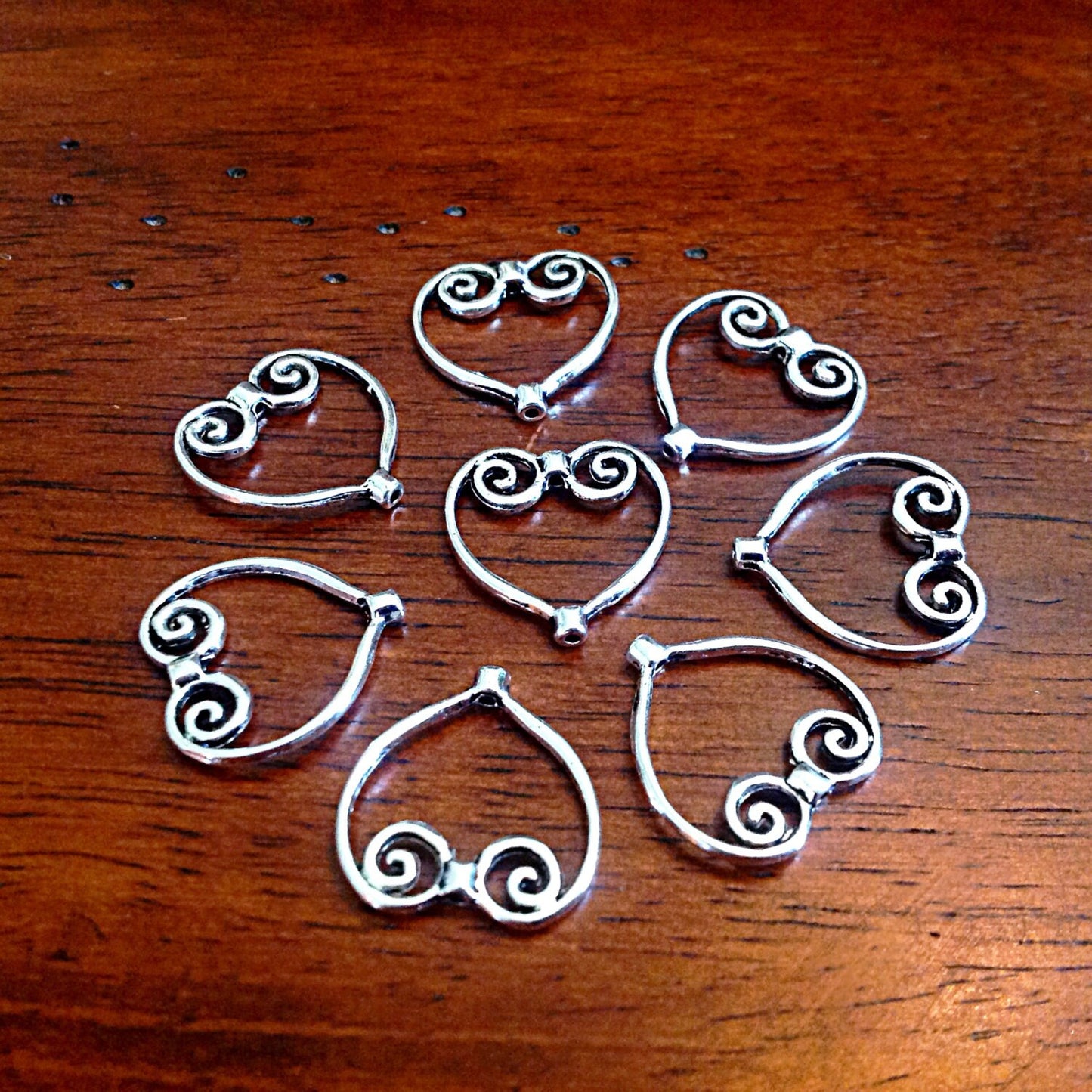 Bulk 15 Heart Charms, Antique Silver Charms, Silver Heart Connector Charms, Open Heart Connecter Charms, Craft and Jewelry Supplies