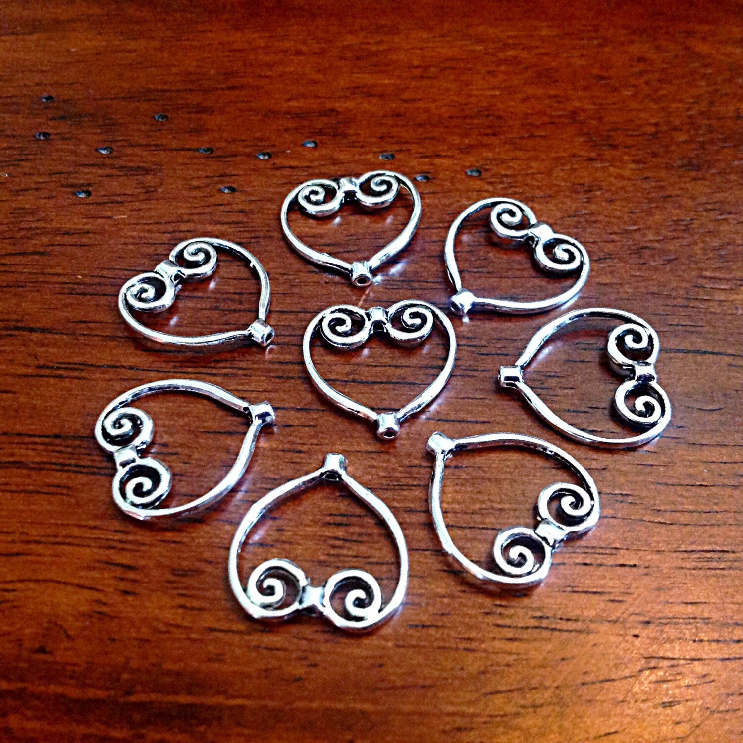 Bulk 15 Heart Charms, Antique Silver Charms, Silver Heart Connector Charms, Open Heart Connecter Charms, Craft and Jewelry Supplies