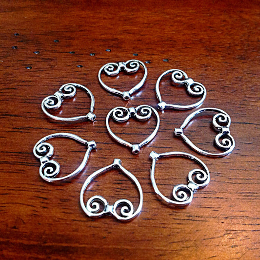 Bulk 15 Heart Charms, Antique Silver Charms, Silver Heart Connector Charms, Open Heart Connecter Charms, Craft and Jewelry Supplies