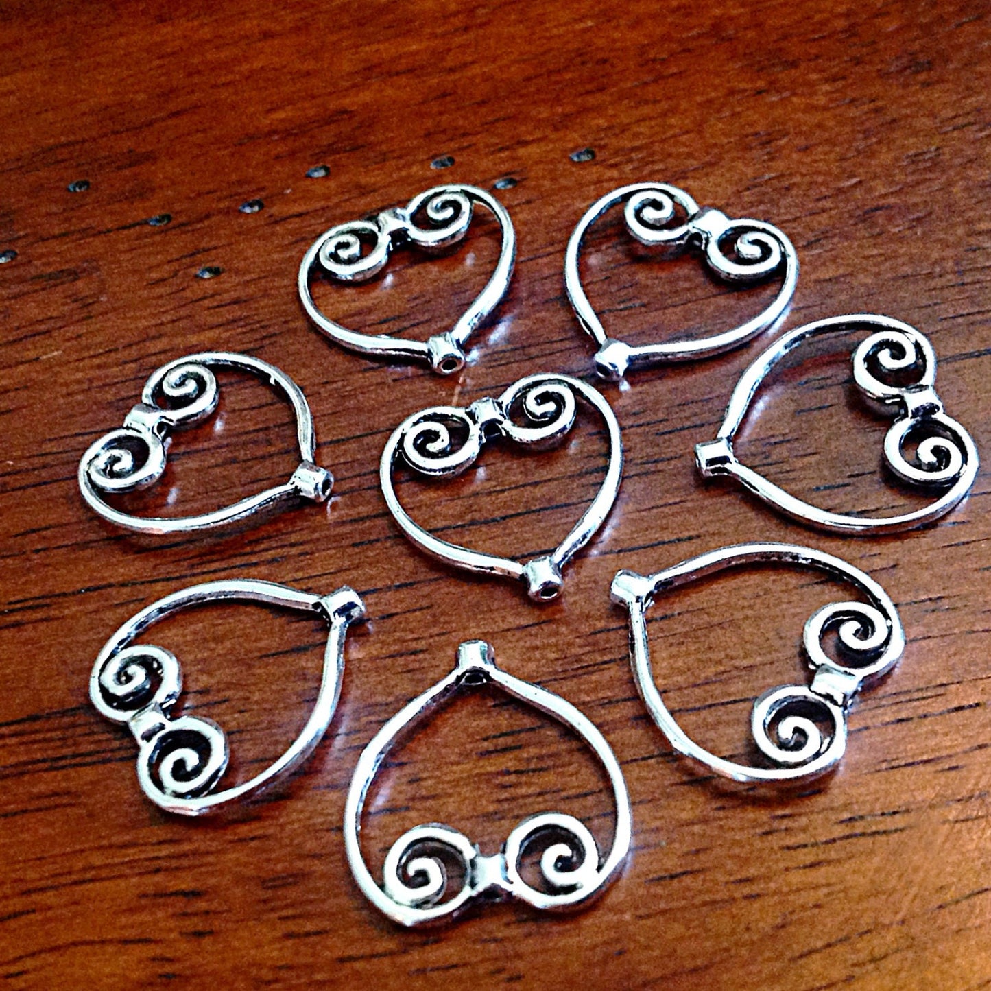 Bulk 15 Heart Charms, Antique Silver Charms, Silver Heart Connector Charms, Open Heart Connecter Charms, Craft and Jewelry Supplies