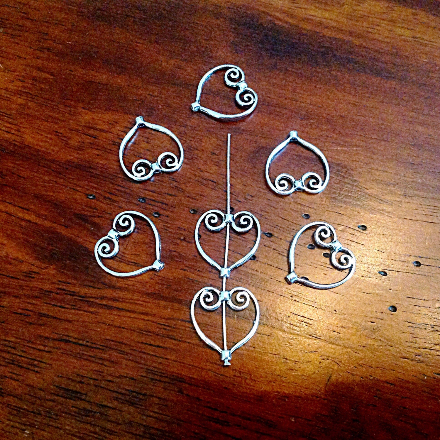 Bulk 15 Heart Charms, Antique Silver Charms, Silver Heart Connector Charms, Open Heart Connecter Charms, Craft and Jewelry Supplies