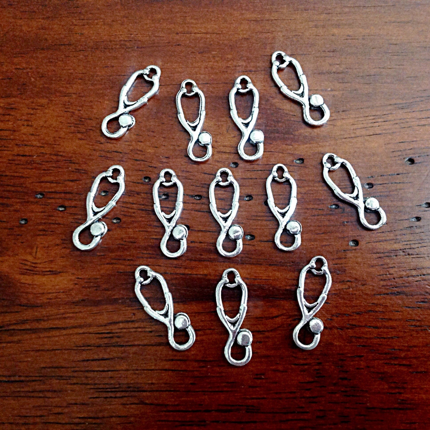12 Stethoscope Charms, Antique Silver Charms, RX Charms, Doctor Charms, Medical and RN Charms, EMS Charms, Findings, Jewelry Supplies