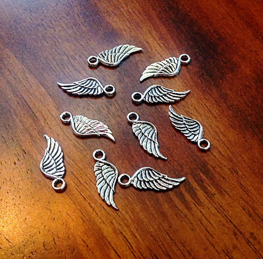 Bulk 50 Feather Charms, Antique Silver Wing, Double Sided Feather Charms, Silver Feather Charms, Craft and Jewelry Supplies, Findings