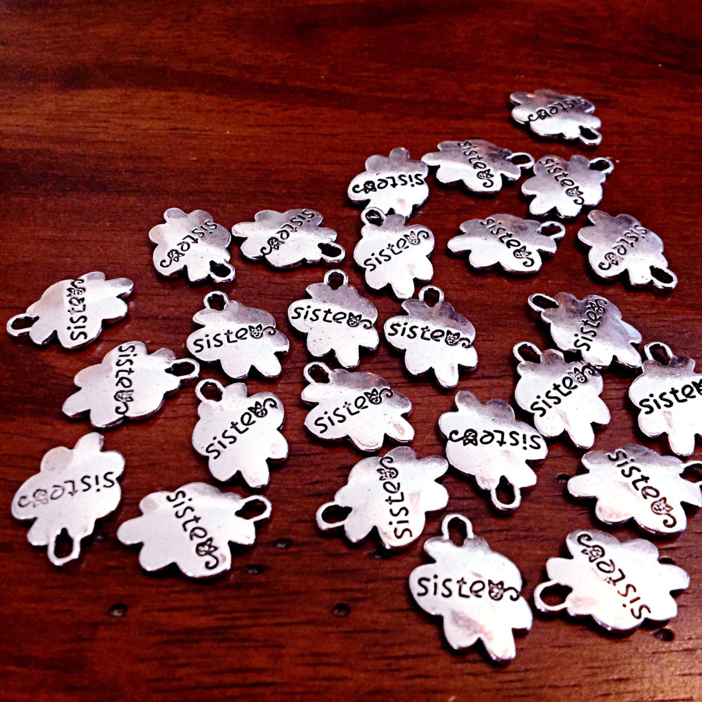15 Sisters Charms, Antique Silver Charms, Double Sided Sisters Charms, Sisters, Silver Sister Pendants, Craft and Jewelry Supplies, Findings