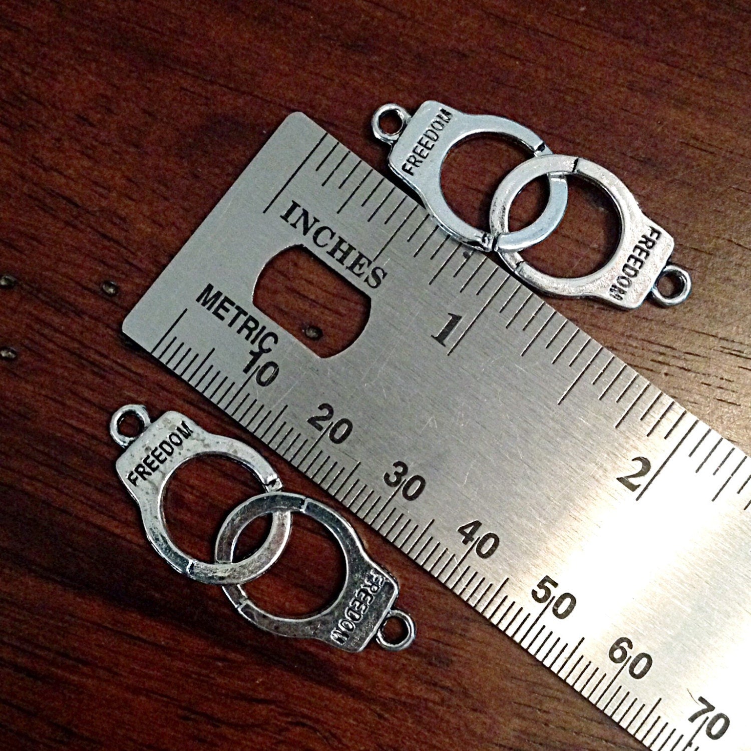 15 Handcuff Charms, Handcuffs, Antique Silver Charms, Double Sided Handcuffs, Handcuffs Pendants, Jewelry and Craft Supplies, Findings