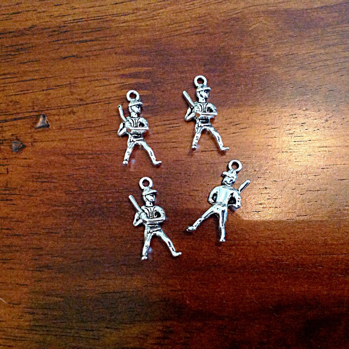 12 Baseball Player Charms, Antique Silver Charms, Baseball Charms, 3-D Baseball Player Charms, Craft and Jewelry Supplies, Findings