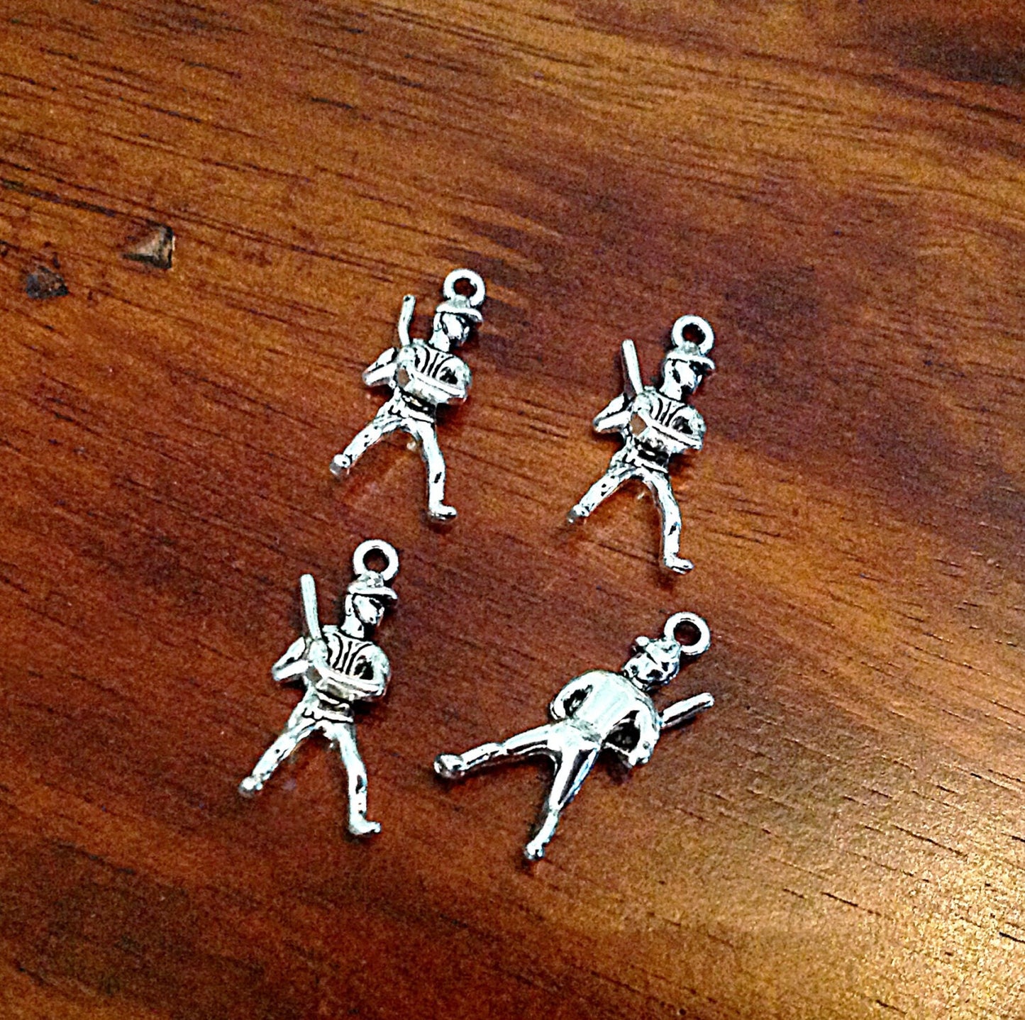 12 Baseball Player Charms, Antique Silver Charms, Baseball Charms, 3-D Baseball Player Charms, Craft and Jewelry Supplies, Findings
