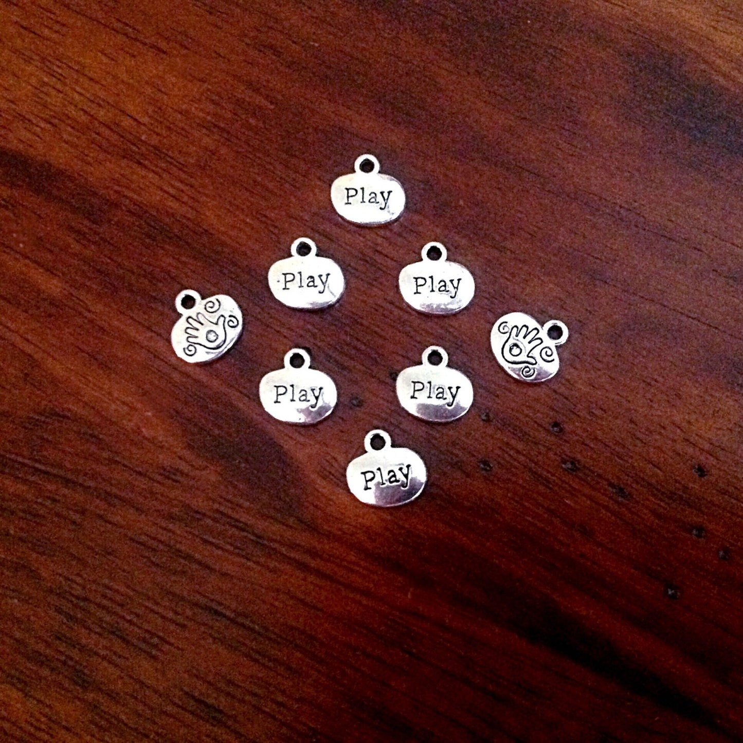 Bulk 20 Play Charms, Charms Bulk, Baby Charms, Double Sided Word Charms, Hand Charms, Findings, Craft and Jewelry Supplies