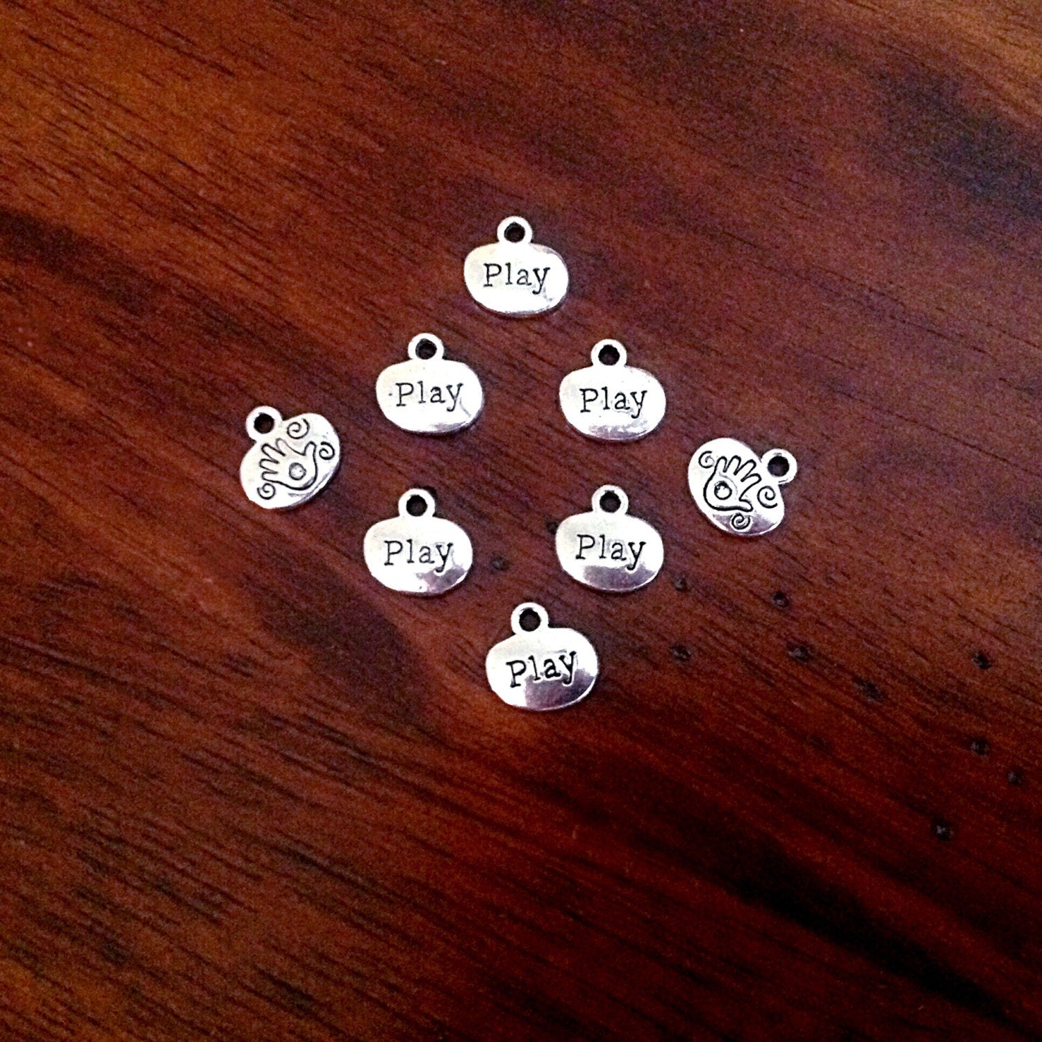 Bulk 20 Play Charms, Charms Bulk, Baby Charms, Double Sided Word Charms, Hand Charms, Findings, Craft and Jewelry Supplies