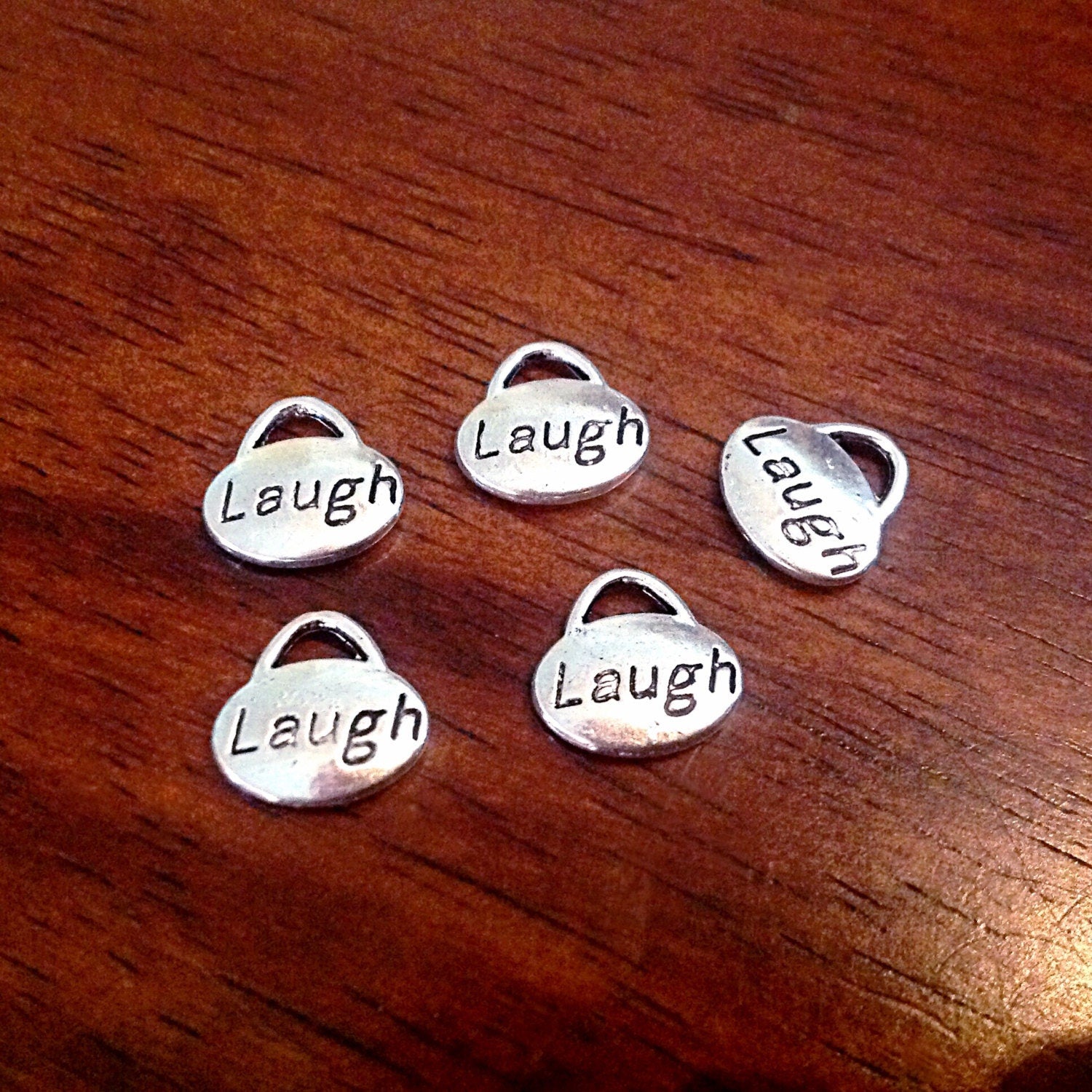 Bulk 20 Laugh Charms, Charms Bulk, Laugh Charms, Double Sided Word Charms, Baby Charms, Findings, Craft and Jewelry Supplies