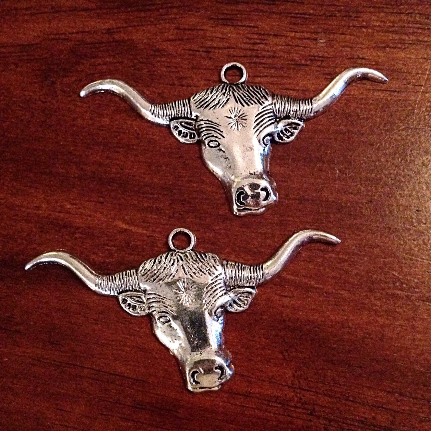 4 Longhorn Charms, Antique Silver Charms, Longhorn Pendants, Cow Charms, Bull Charms, Western Charms, Craft and Jewelry Supplies, Findings