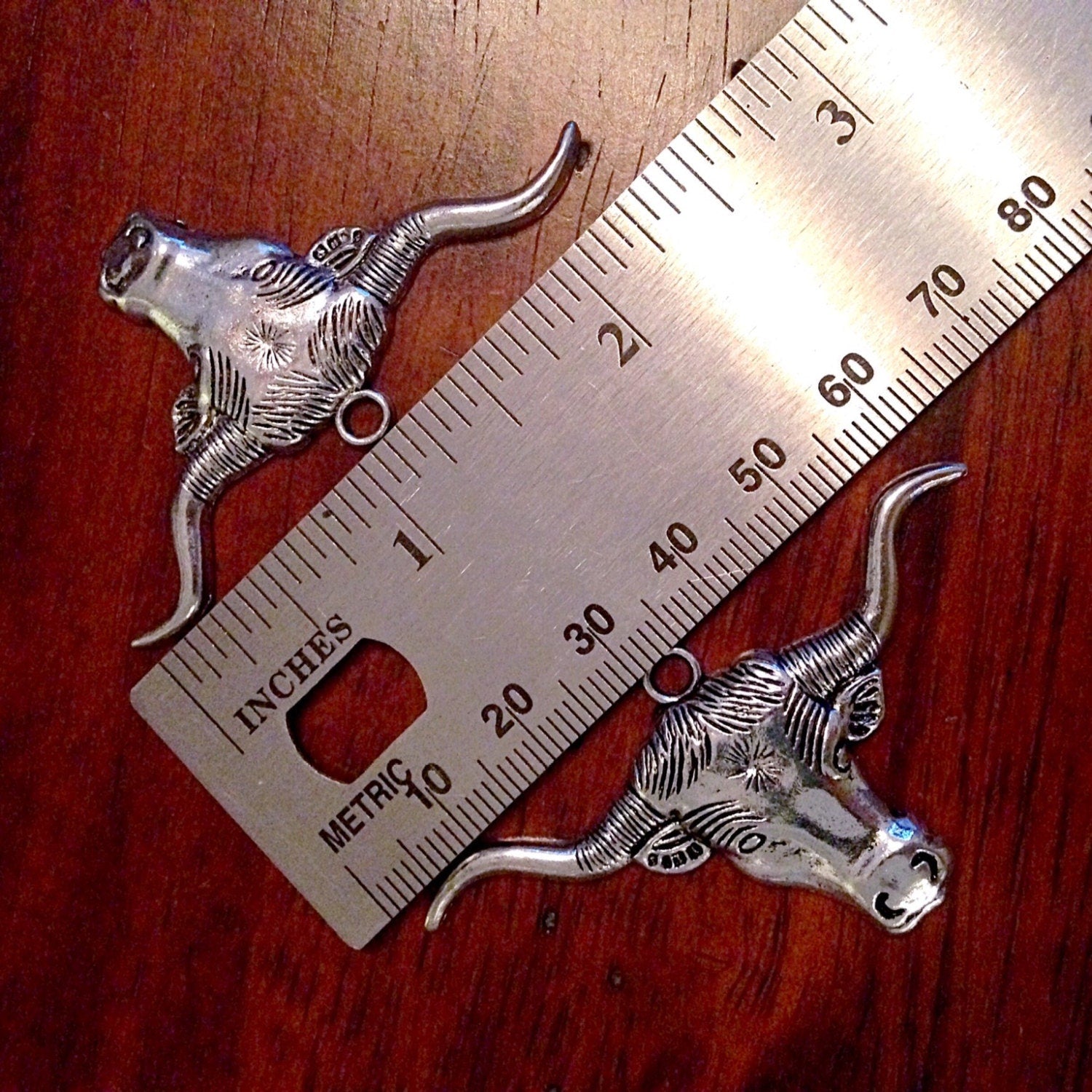 4 Longhorn Charms, Antique Silver Charms, Longhorn Pendants, Cow Charms, Bull Charms, Western Charms, Craft and Jewelry Supplies, Findings
