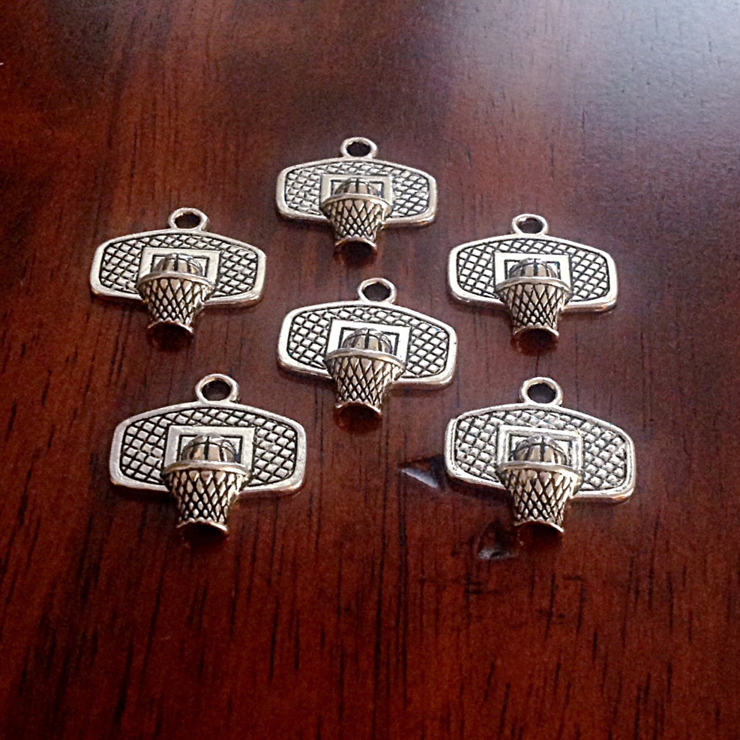 8pcs, Basketball Charms, Basketball Goal Charms, Basketball Hoop Charms, Basketball Pendants, Sports Charms, Antique Silver Charms, Findings