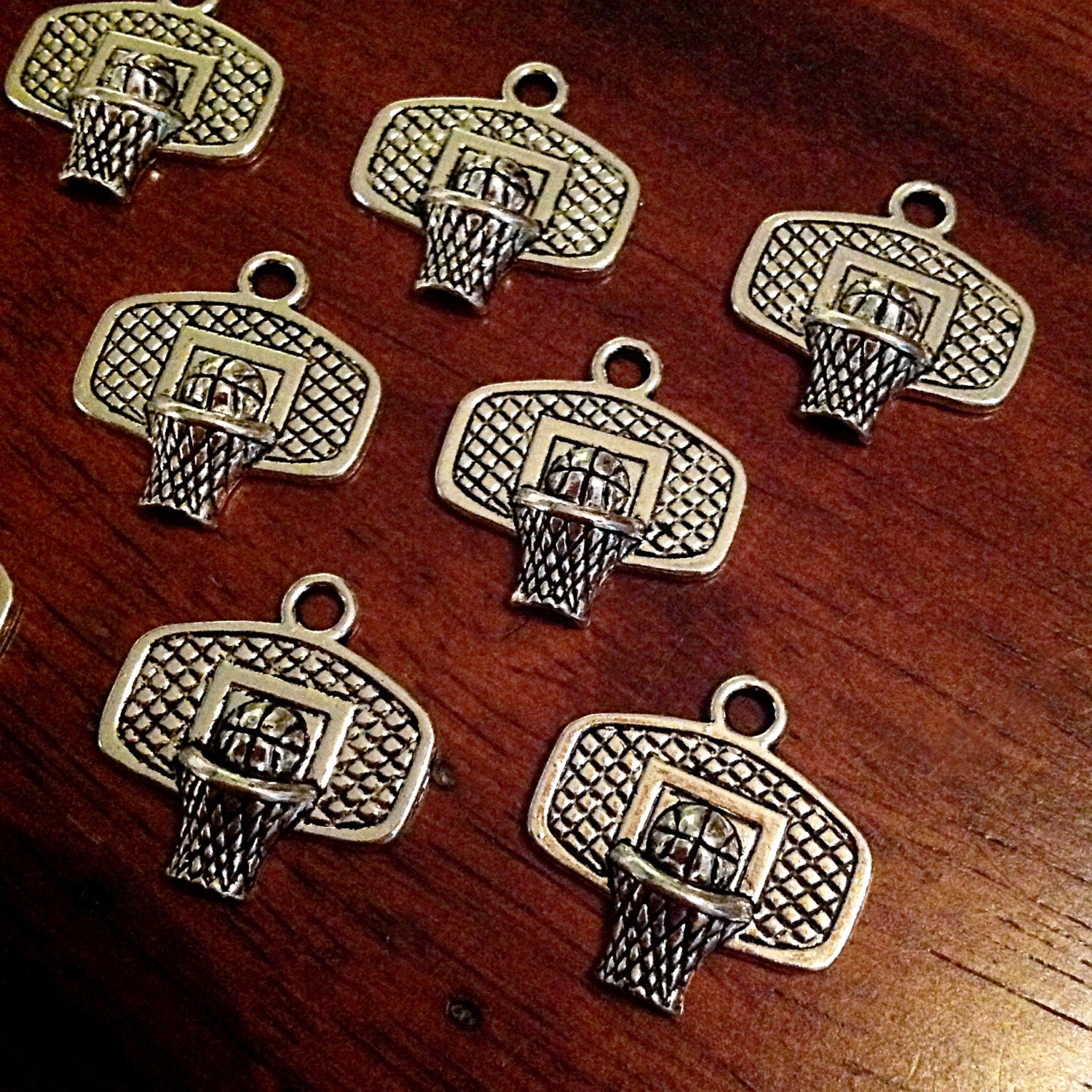 12pcs, Basketball Charms, Basketball Ball Hoop Charms, Basketball Goal Charms, Basketball Pendants, Sports Charms, Findings