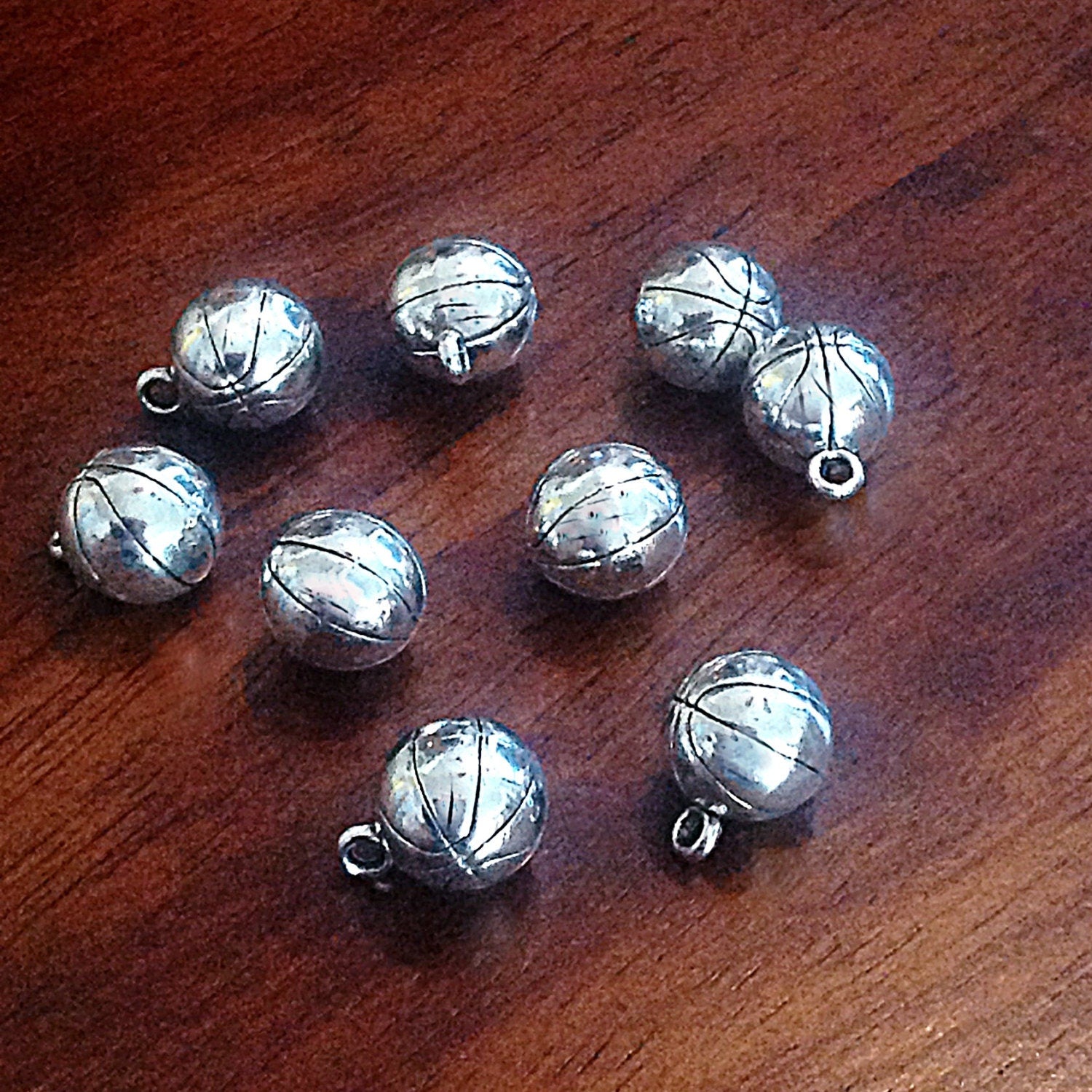 7 Basketball Charms, Antique Silver Charms, Basketball Charms, Basketball, Ball Charms, Sports Charms, Craft and Jewelry Supplies, Findings