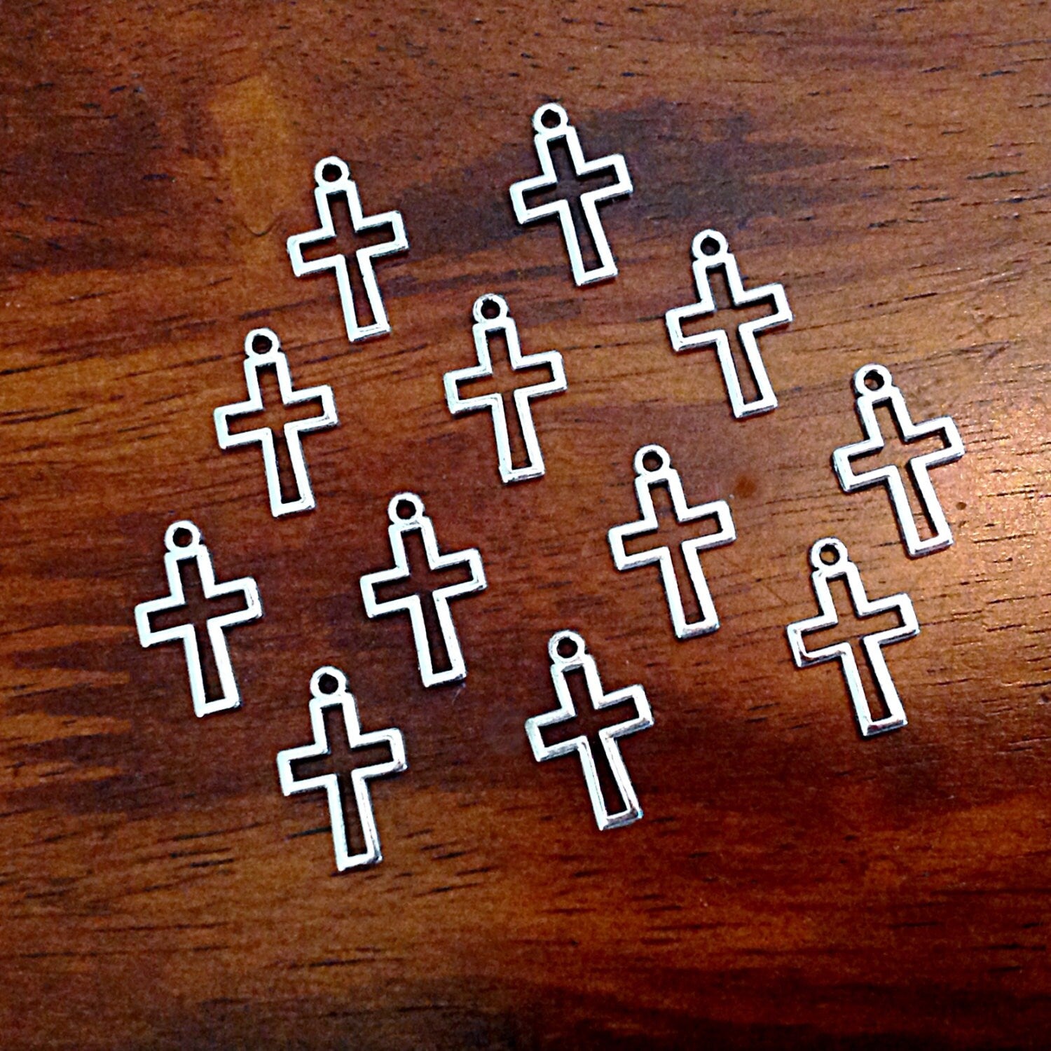 25pcs, Cross Charms, Inside Cross Charms, Antique Silver Charms, Silver Cross Charms, Silver Cross Pendants, Double Sided Cross, Findings