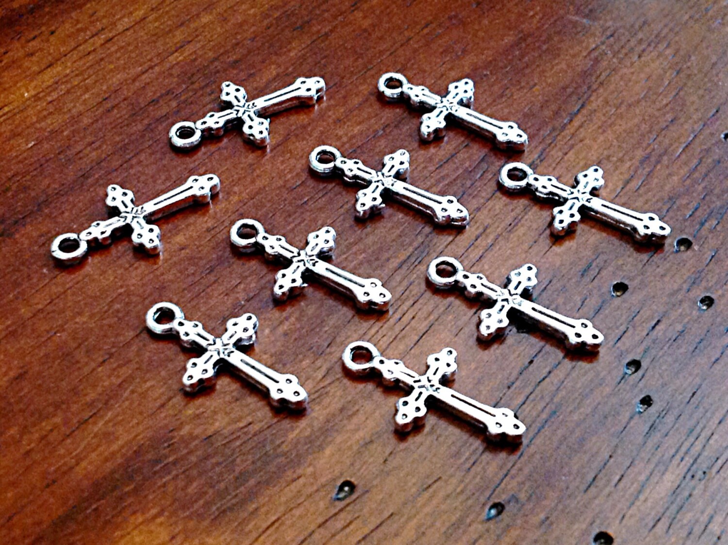50pcs Cross Charms, Antique Silver Charms, Silver Cross Charms, Fancy Cross Charms, Beautiful Cross Charms, 2-Sided Cross Charms, Findings