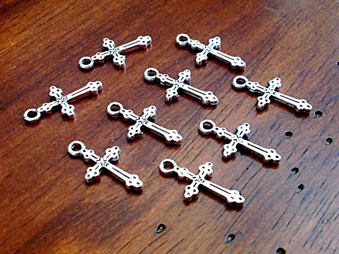 25pcs Cross Charms, Antique Silver Charms, Silver Cross Charms, Fancy Cross Charms, Beautiful Cross Charms, 2-Sided Cross Charms, Findings