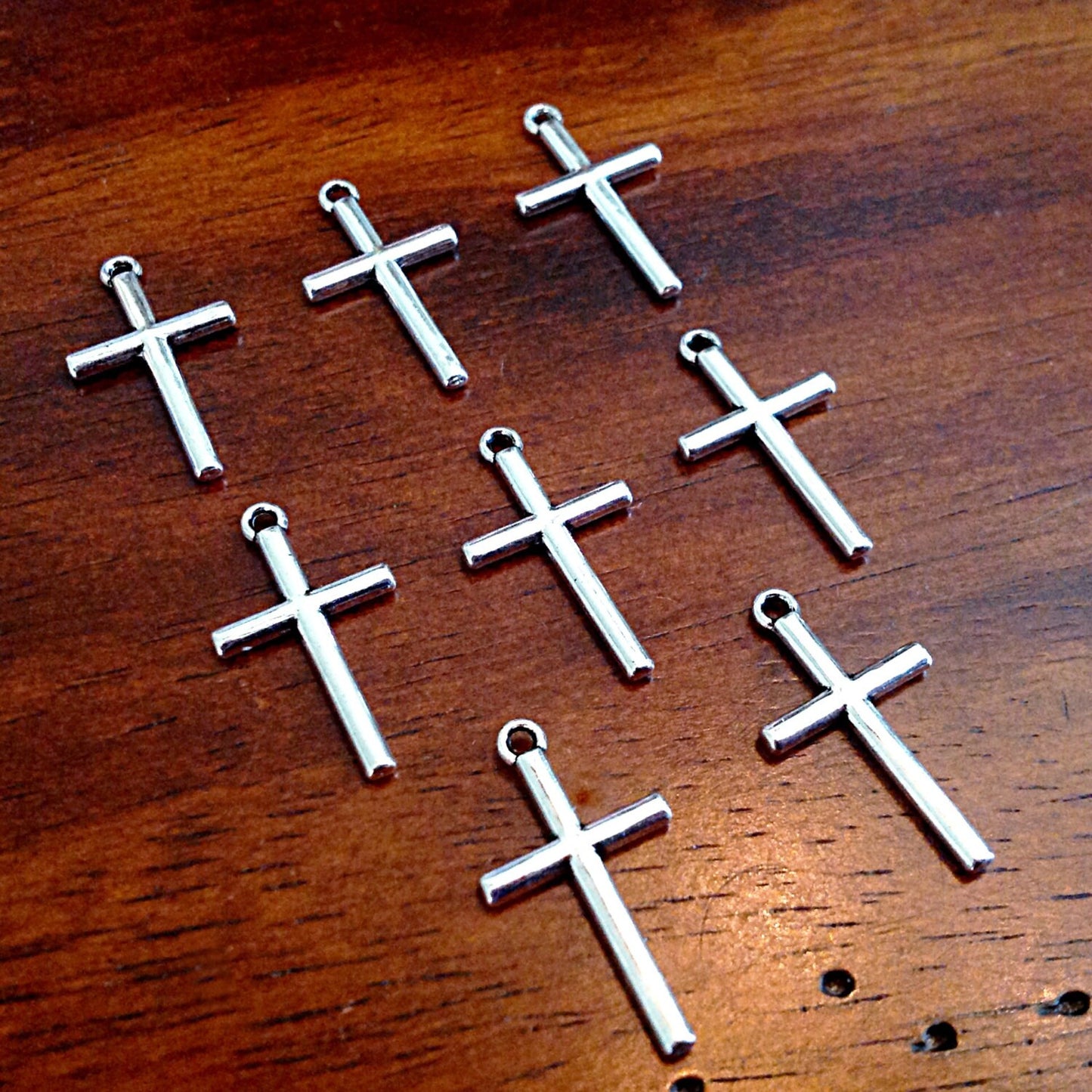 25pcs, Cross Charms, Antique Silver Charms, Silver Cross Pendants, Thin Cross Charms, Roasry Charms, Double Sided Cross Charms, Findings