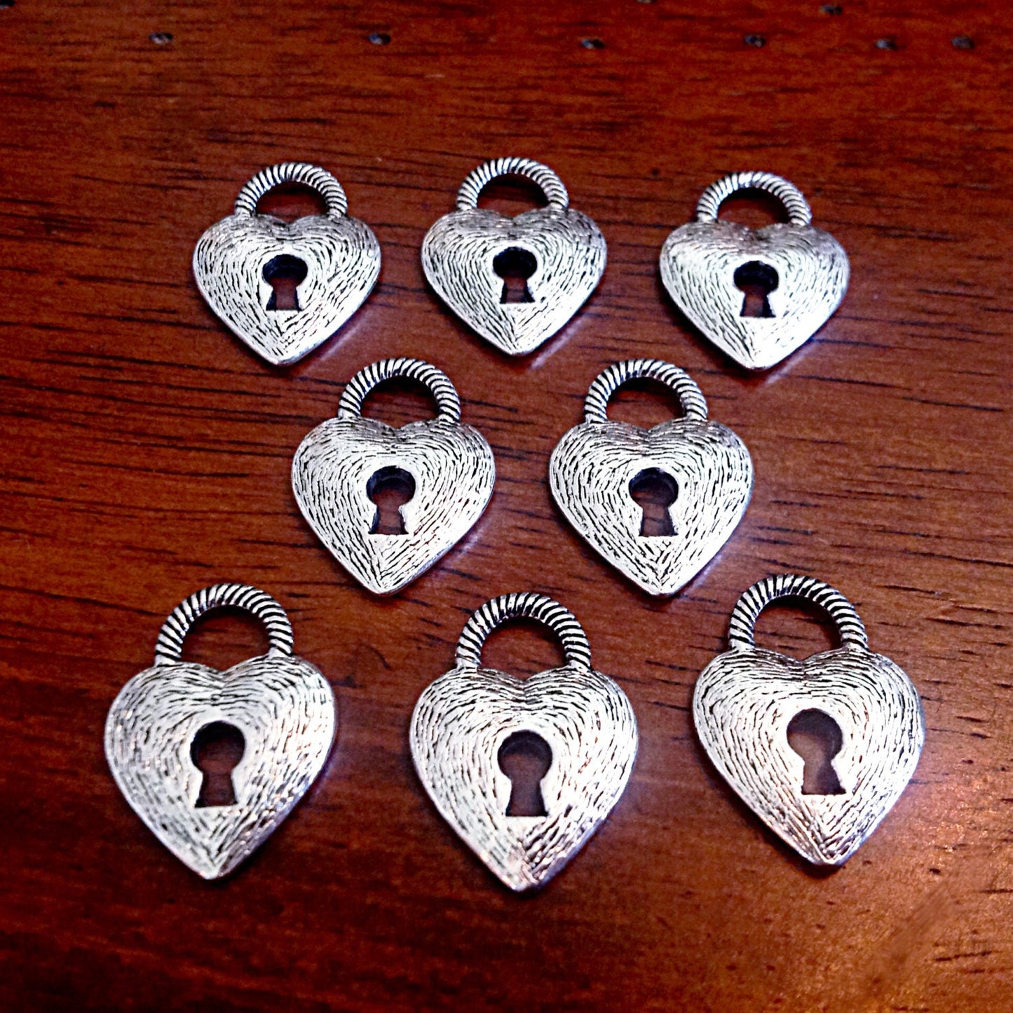 20pcs Heart Locket Charms, Antique Silver Locket Charms, Double Sided Heart Charms, Silver Lockets, Key Hole Charms, Key Charms, Findings