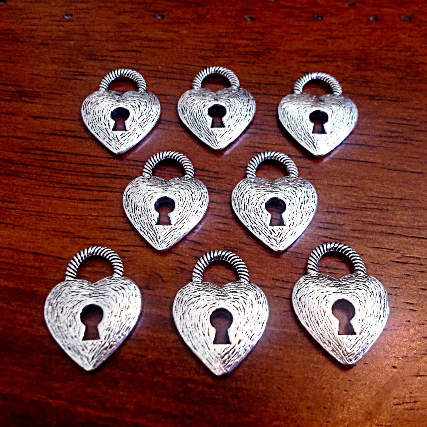 20pcs Heart Locket Charms, Antique Silver Locket Charms, Double Sided Heart Charms, Silver Lockets, Key Hole Charms, Key Charms, Findings