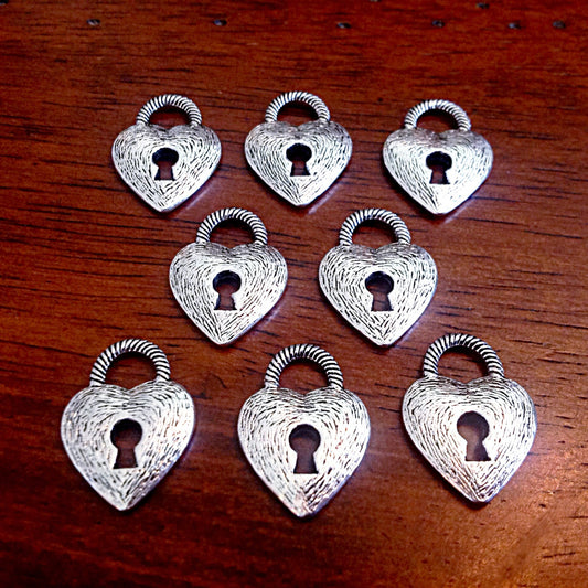20pcs Heart Locket Charms, Antique Silver Locket Charms, Double Sided Heart Charms, Silver Lockets, Key Hole Charms, Key Charms, Findings