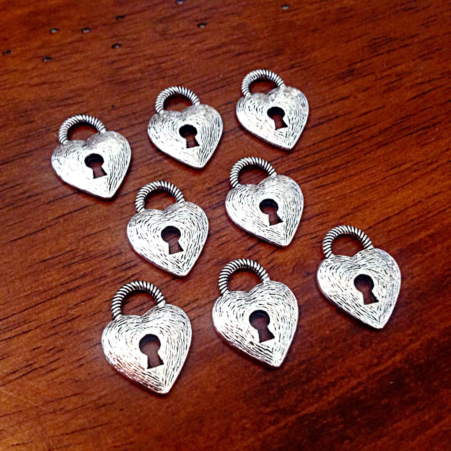 20pcs Heart Locket Charms, Antique Silver Locket Charms, Double Sided Heart Charms, Silver Lockets, Key Hole Charms, Key Charms, Findings
