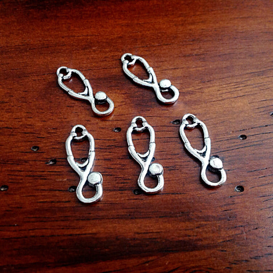 12 Stethoscope Charms, Antique Silver Charms, RX Charms, Doctor Charms, Medical and RN Charms, EMS Charms, Findings, Jewelry Supplies