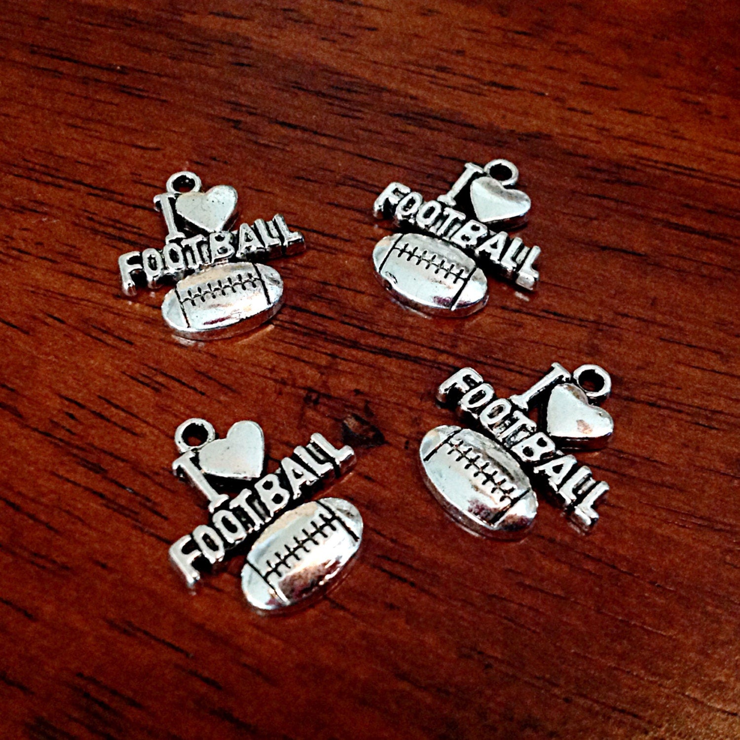12 I Love Football Charms, Football Charms, I Love Football Charms, Cheer Charms, Sports Charms, Craft and Jewelry Supplies, Findings