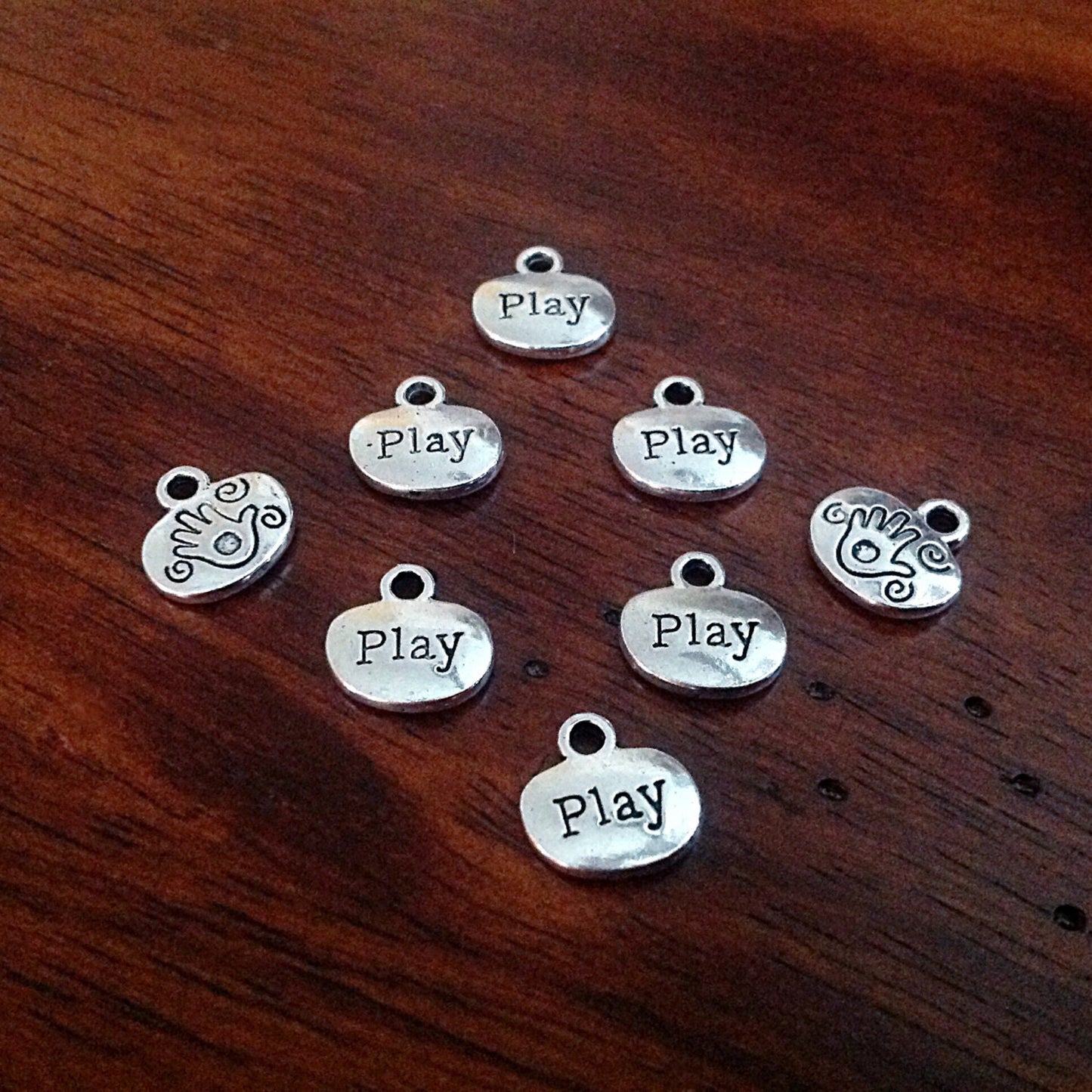 Bulk 20 Play Charms, Charms Bulk, Baby Charms, Double Sided Word Charms, Hand Charms, Findings, Craft and Jewelry Supplies