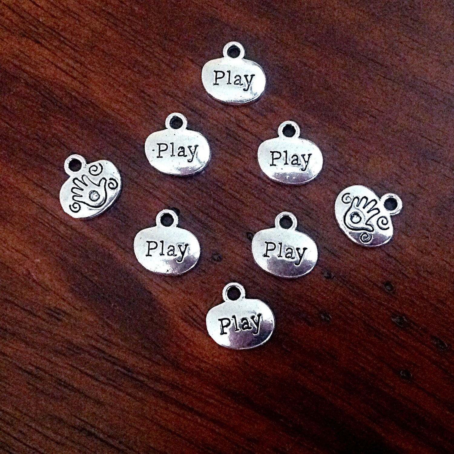 Bulk 20 Play Charms, Charms Bulk, Baby Charms, Double Sided Word Charms, Hand Charms, Findings, Craft and Jewelry Supplies