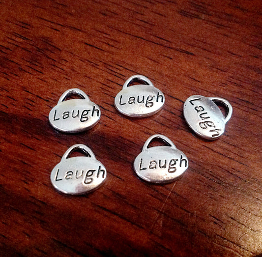 Bulk 20 Laugh Charms, Charms Bulk, Laugh Charms, Double Sided Word Charms, Baby Charms, Findings, Craft and Jewelry Supplies