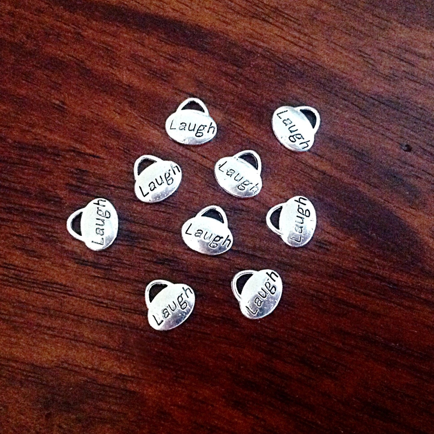 Bulk 20 Laugh Charms, Charms Bulk, Laugh Charms, Double Sided Word Charms, Baby Charms, Findings, Craft and Jewelry Supplies